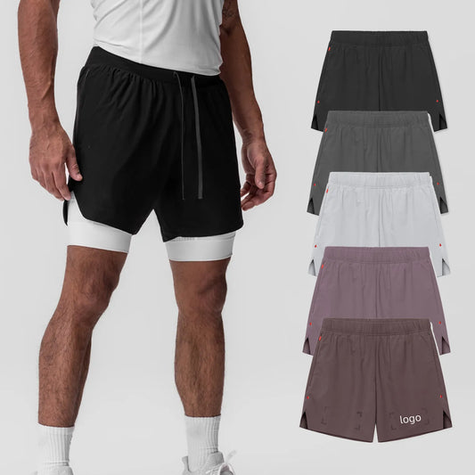 Custom Men's 2 in 1 Running Shorts with Compression Liner Quick Dry Breathable OEM ODM