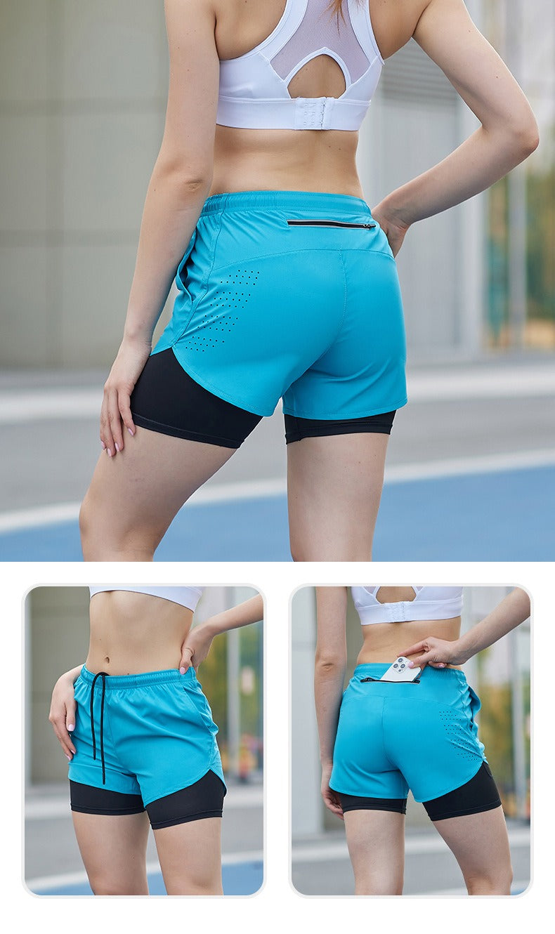 Diguan Women’s 2-in-1 Quick-Dry Compression Shorts 92% Polyester 8% Spandex Lightweight