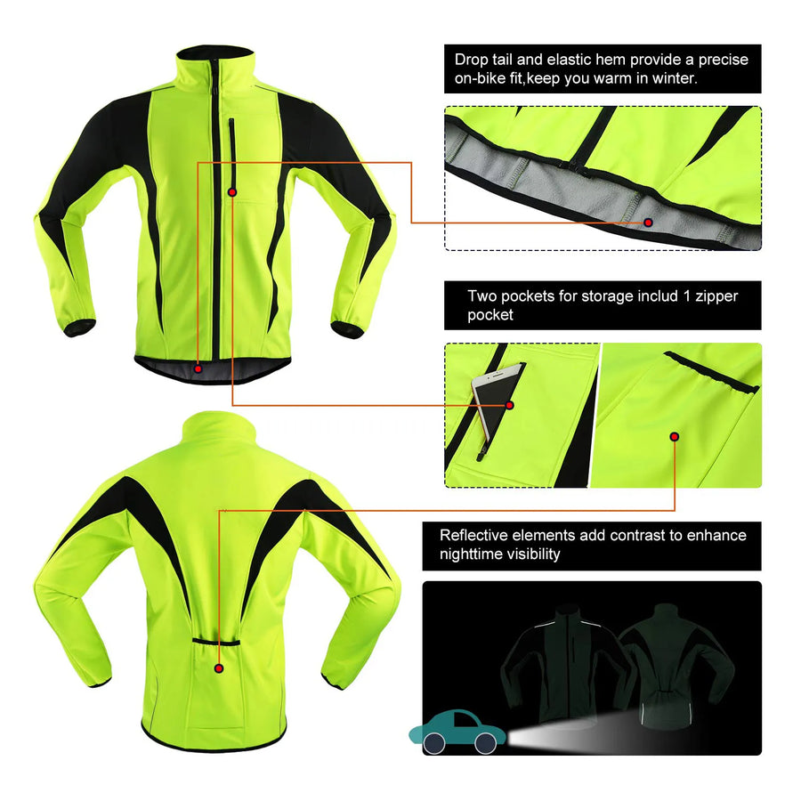 Diguan Custom Windbreaker Men's Thermal Fleece Soft Shell Winter Cycling Coat Insulated Reflective