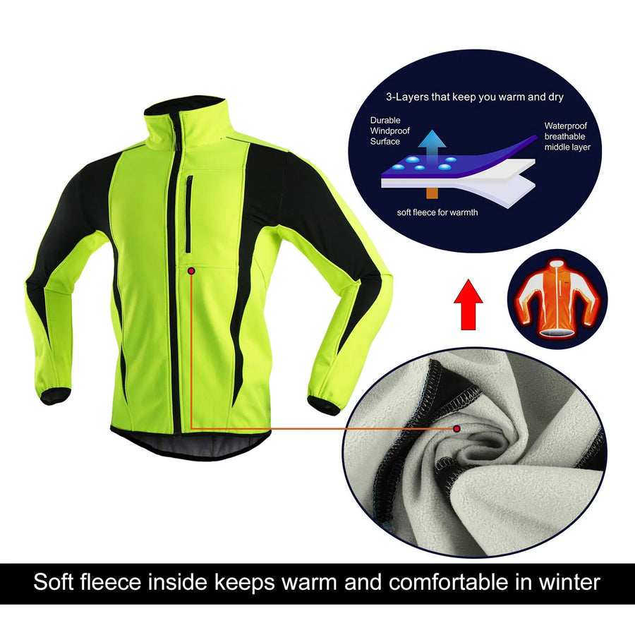 Diguan Custom Windbreaker Men's Thermal Fleece Soft Shell Winter Cycling Coat Insulated Reflective