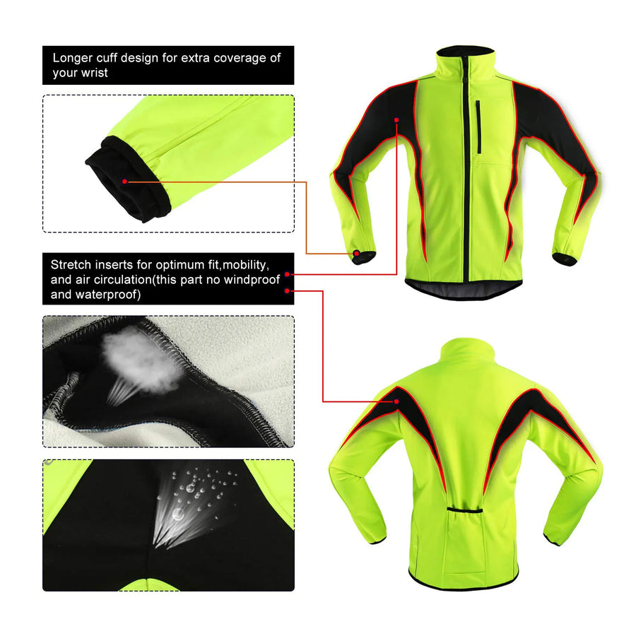 Diguan Custom Windbreaker Men's Thermal Fleece Soft Shell Winter Cycling Coat Insulated Reflective