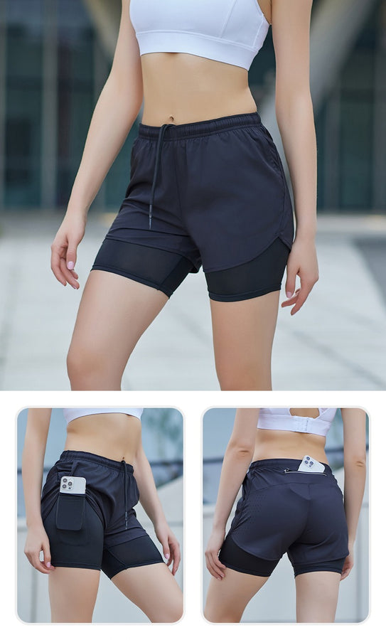 Diguan Women’s 2-in-1 Quick-Dry Compression Shorts 92% Polyester 8% Spandex Lightweight