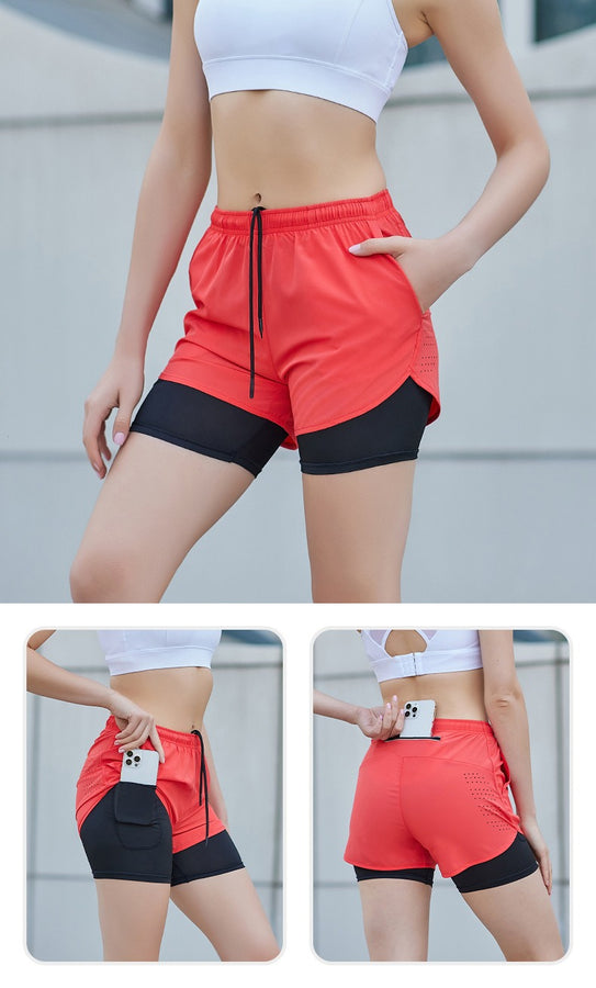 Diguan Women’s 2-in-1 Quick-Dry Compression Shorts 92% Polyester 8% Spandex Lightweight