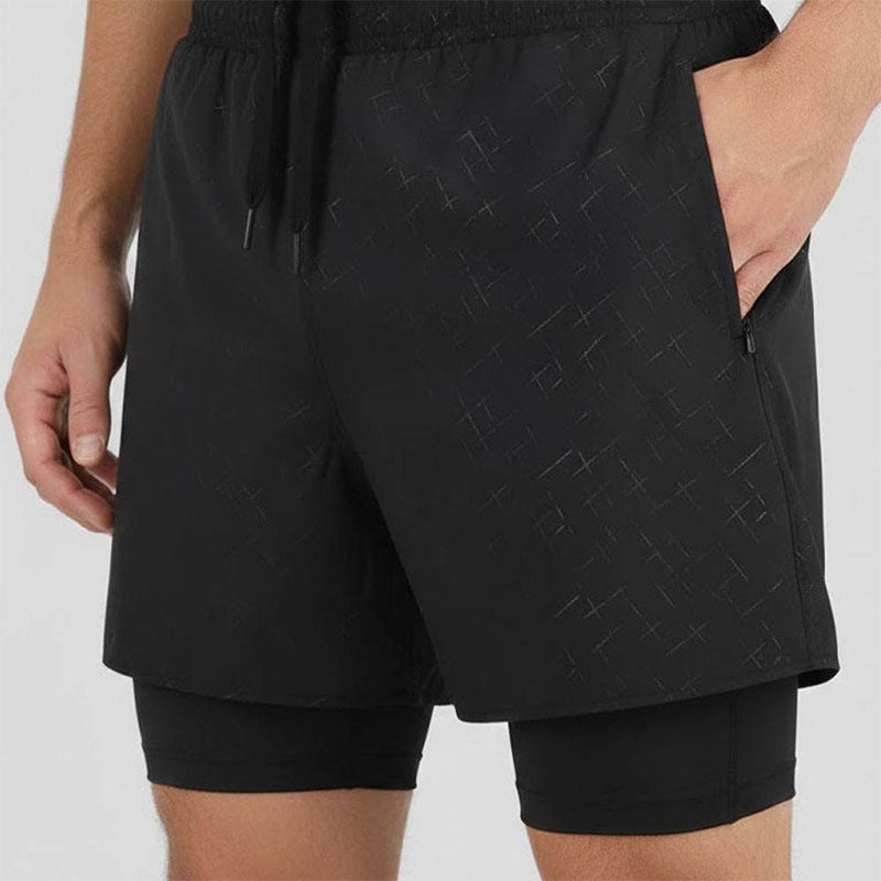 Quick-Dry Black Running Shorts with Built-In Liner and Custom Logo