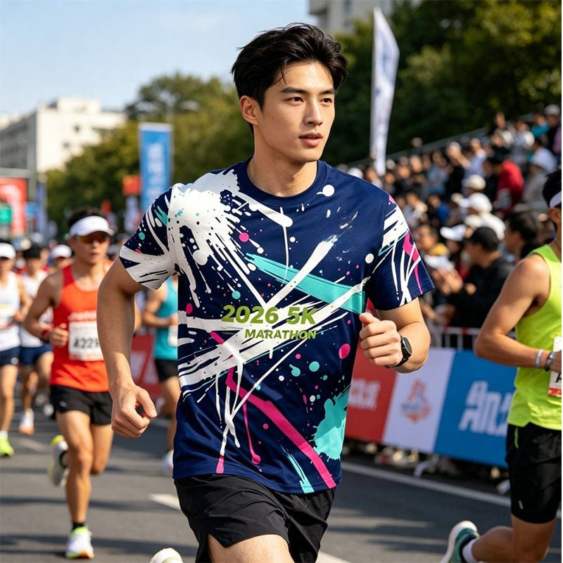 Custom 5K Run T Shirts with Color Splash Sublimation Print