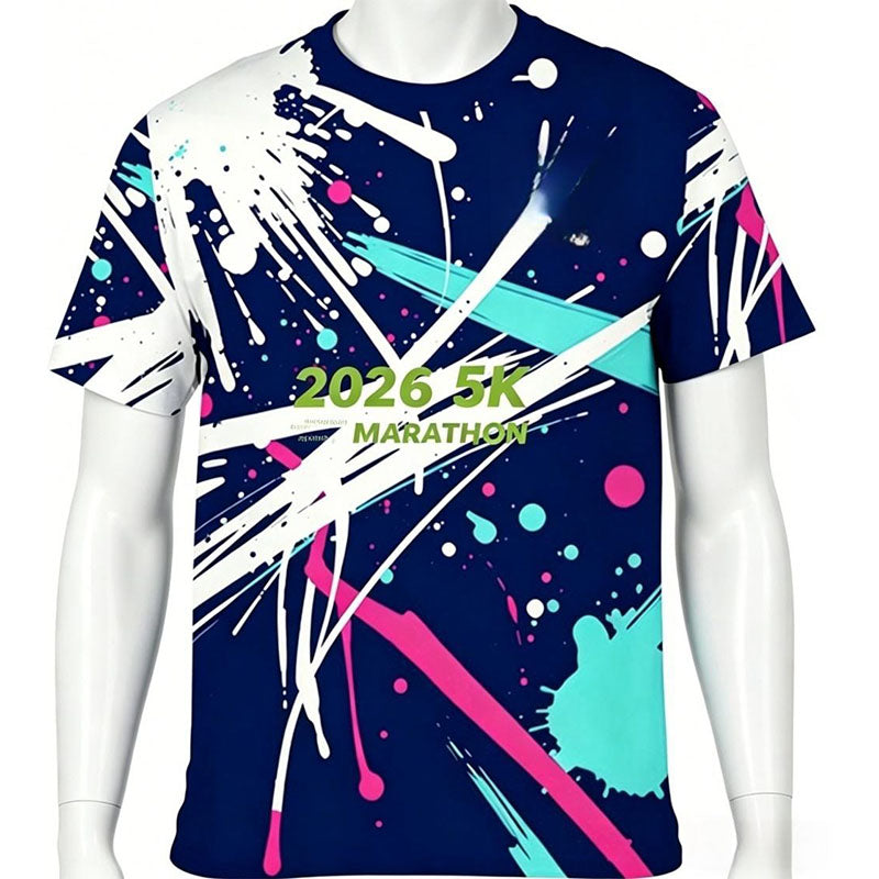 Custom 5K Run T Shirts with Color Splash Sublimation Print