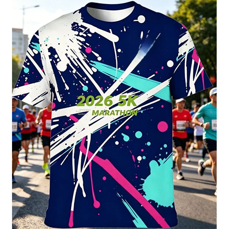 Custom 5K Run T Shirts with Color Splash Sublimation Print