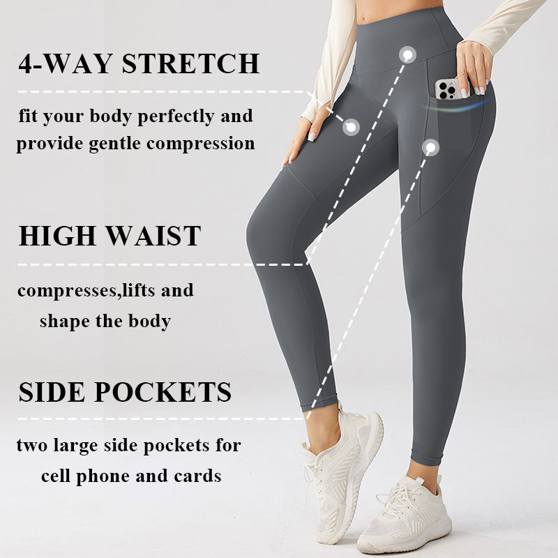 Custom High Waist Running Leggings with Side Pockets, OEM Tights