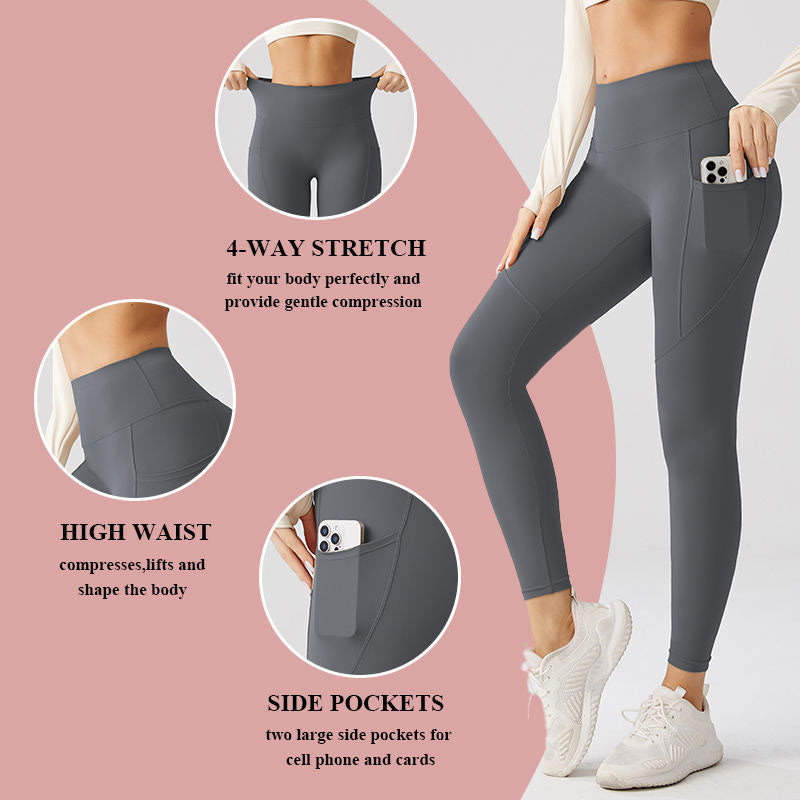 Custom High Waist Running Leggings with Side Pockets, OEM Tights