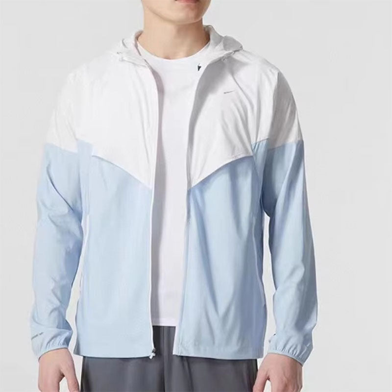 Custom Lightweight Running Rain Jacket with Zip Chest Pocket and Adjustable Hood