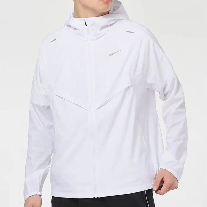 Custom Lightweight Running Rain Jacket with Zip Chest Pocket and Adjustable Hood