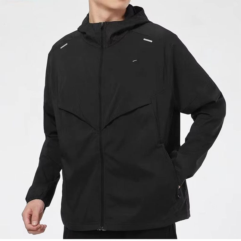Custom Lightweight Running Rain Jacket with Zip Chest Pocket and Adjustable Hood