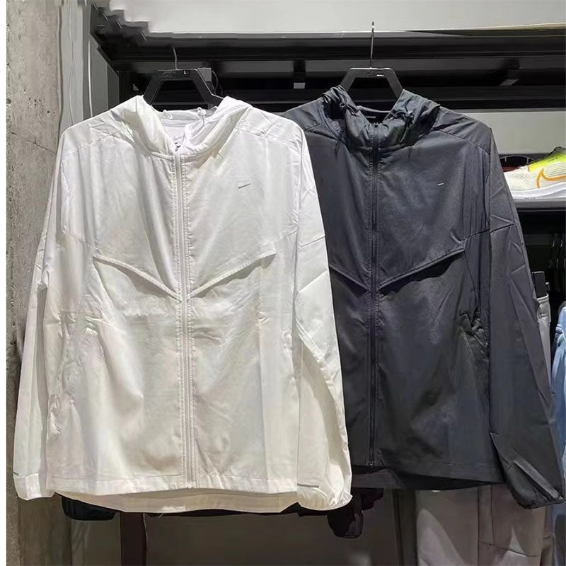 Custom Lightweight Running Rain Jacket with Zip Chest Pocket and Adjustable Hood