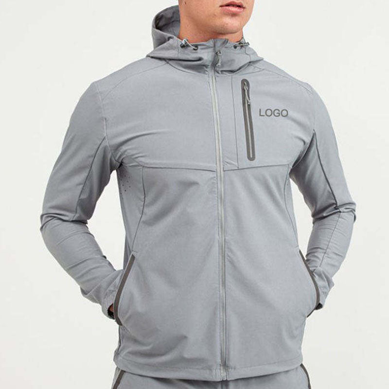 Custom Lightweight Running Rain Jacket with Zip Chest Pocket and Adjustable Hood