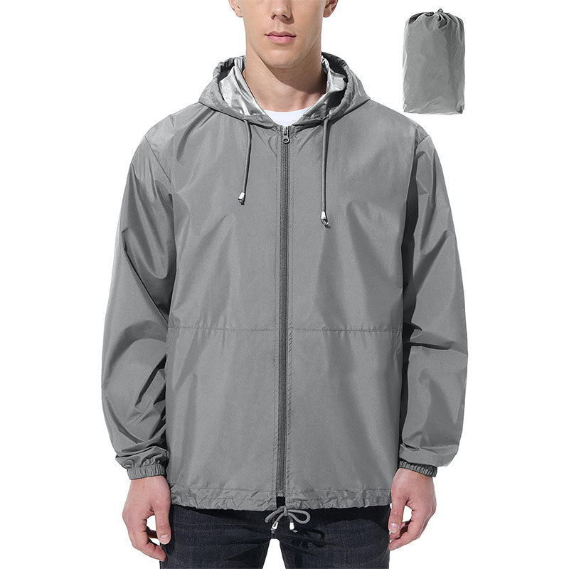 Custom Lightweight Water Resistant Running Jacket with Hood and Drawcord Hem