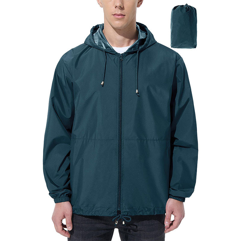 Custom Lightweight Water Resistant Running Jacket with Hood and Drawcord Hem