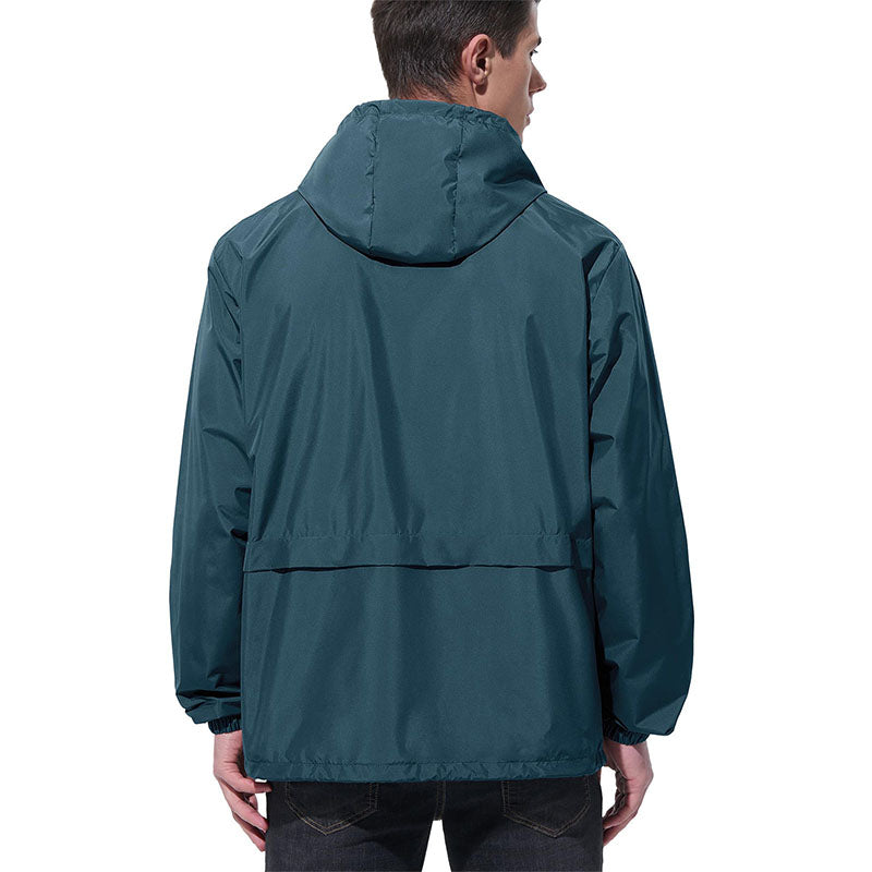 Custom Lightweight Water Resistant Running Jacket with Hood and Drawcord Hem