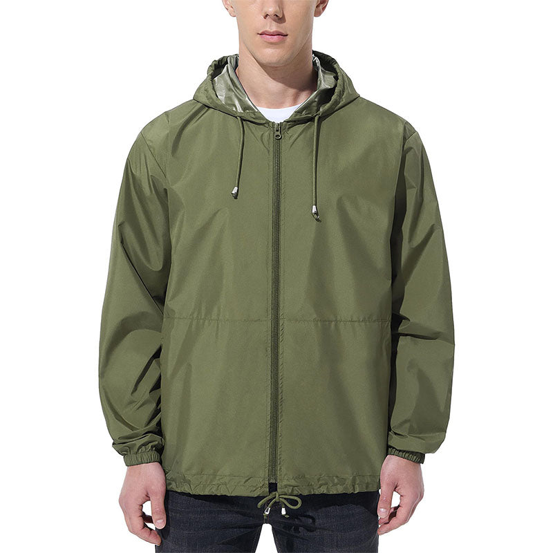 Custom Lightweight Water Resistant Running Jacket with Hood and Drawcord Hem