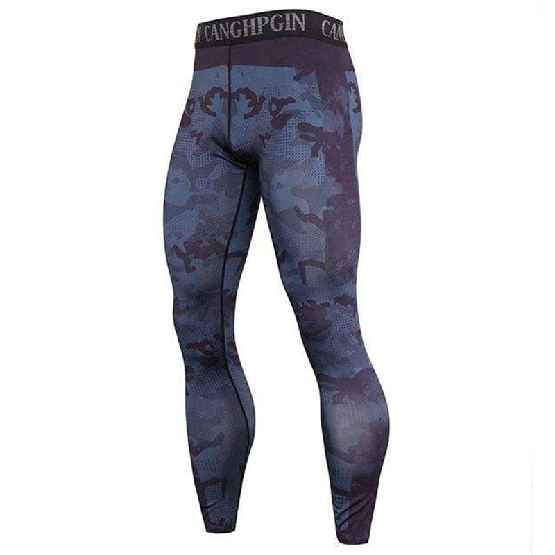 Custom Male Running Leggings with Heat-Transfer Graphic Panels