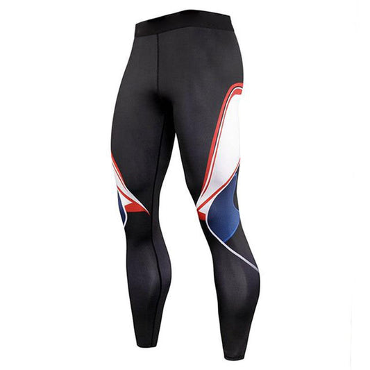 Custom Male Running Leggings with Heat-Transfer Graphic Panels