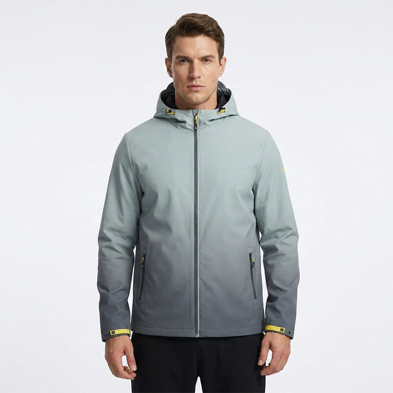 Custom Men's Running Jacket with Gradient Print and Adjustable Hood
