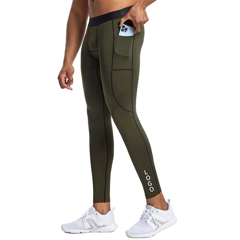 Custom Men’s Running Leggings with Phone Pocket, OEM Compression Tights
