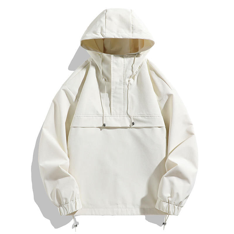 Custom Mens Running Rain Jacket Pullover with Adjustable Hood