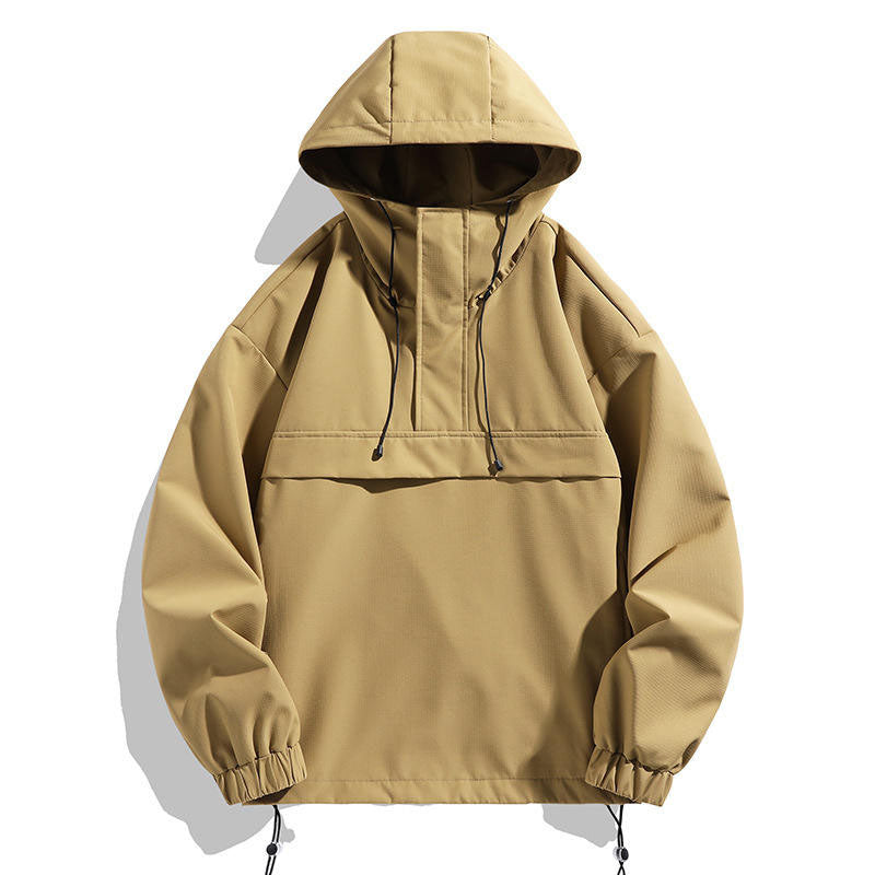 Custom Mens Running Rain Jacket Pullover with Adjustable Hood