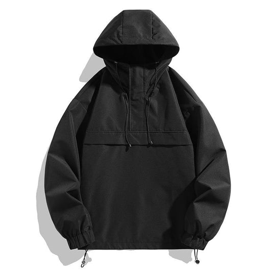 Custom Mens Running Rain Jacket Pullover with Adjustable Hood