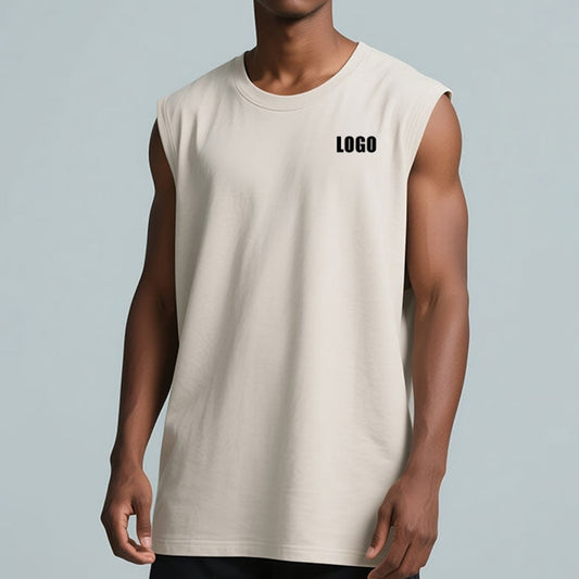 160gsm Poly-Cotton Custom Men’s Running Singlet | Multi-Logo Placement OEM