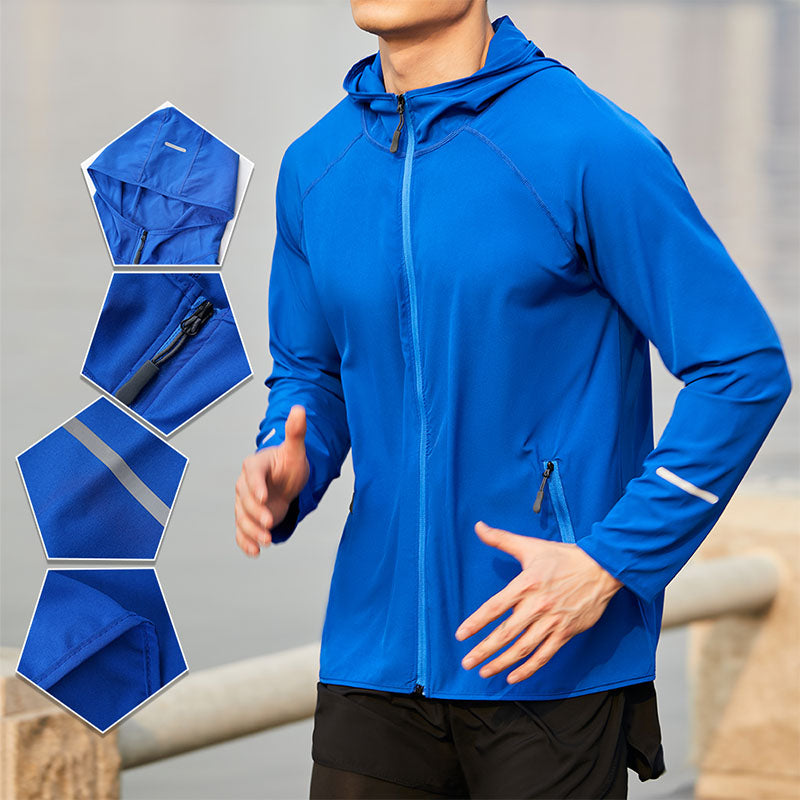 Custom Mens Running Wind Jacket with Stretch Fabric and Zipper Pockets