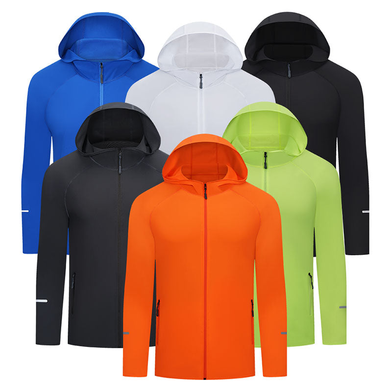 Custom Mens Running Wind Jacket with Stretch Fabric and Zipper Pockets