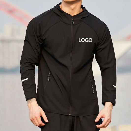 Custom Mens Running Wind Jacket with Stretch Fabric and Zipper Pockets