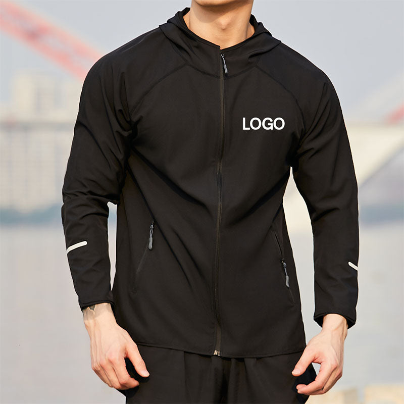 Custom Mens Running Wind Jacket with Stretch Fabric and Zipper Pockets