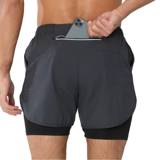 Custom Men's Shorts for Running with 2-in-1 Liner and Zipper Pocket