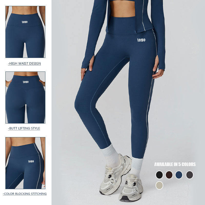 Custom Running Leggings for Women with High Waist and Contrast Piping