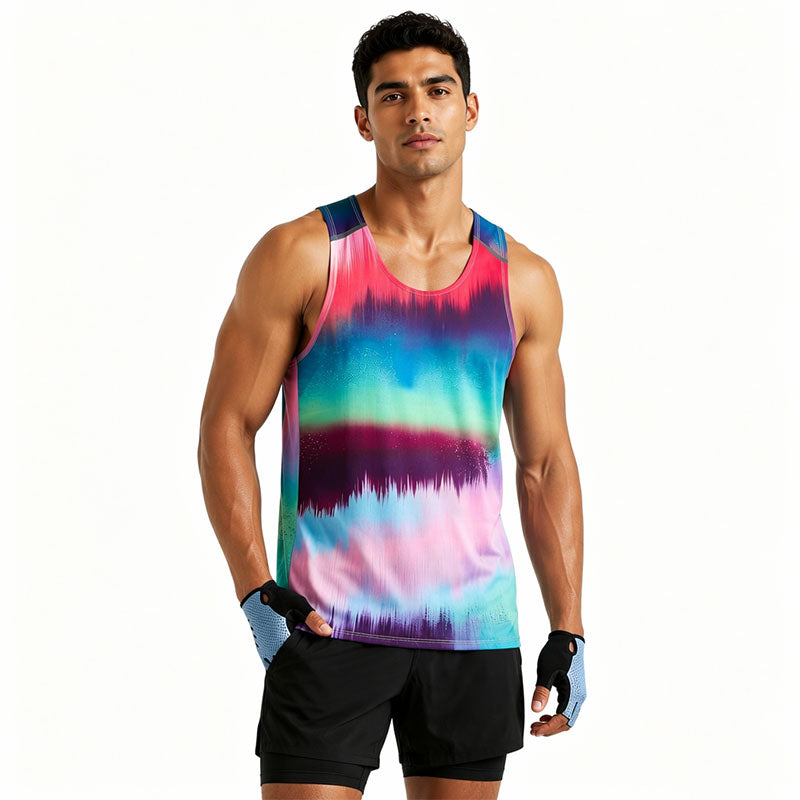 Custom Running Tank Tops for Men with Multicolor Allover Digital Print