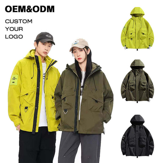 Custom Running Waterproof Jacket with Utility Pockets and Adjustable Hood