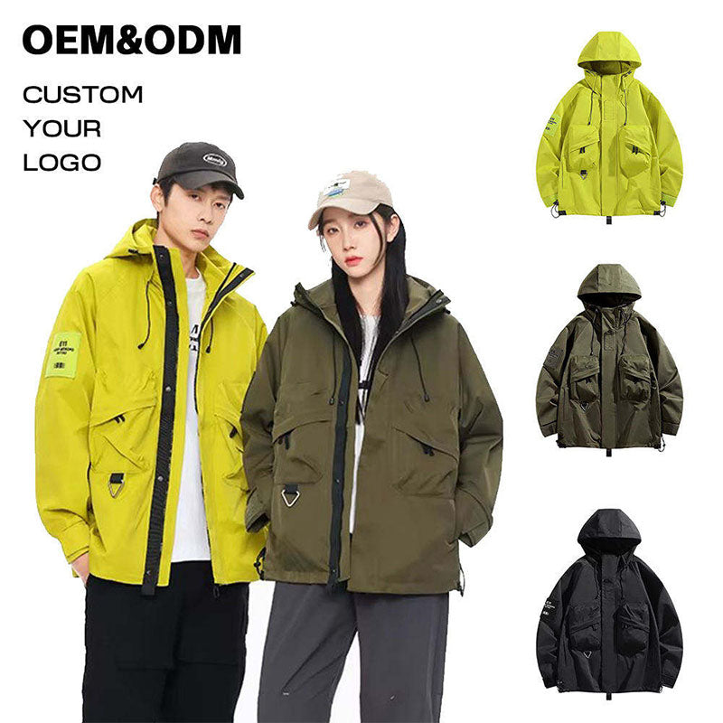 Custom Running Waterproof Jacket with Utility Pockets and Adjustable Hood