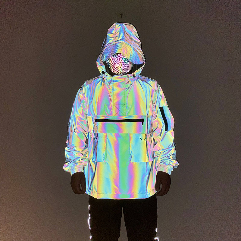Custom Unisex All-Over Reflective Running Jacket with Hood