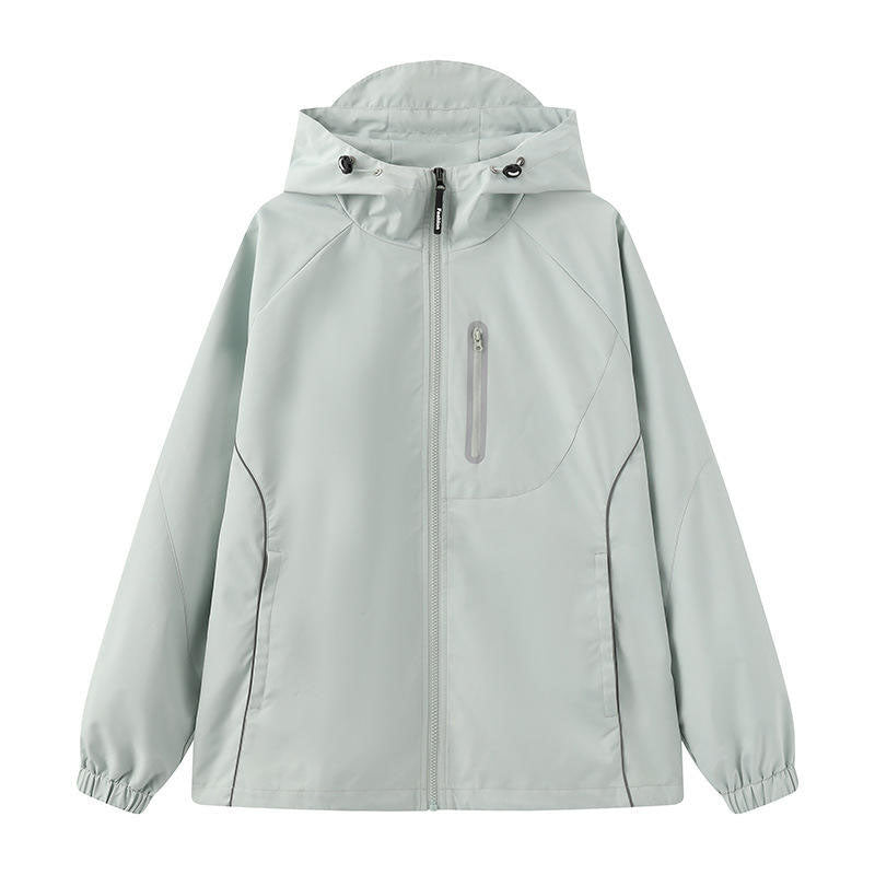 Custom Womens Reflective Running Jacket with Curved Trim and Zip Chest Pocket