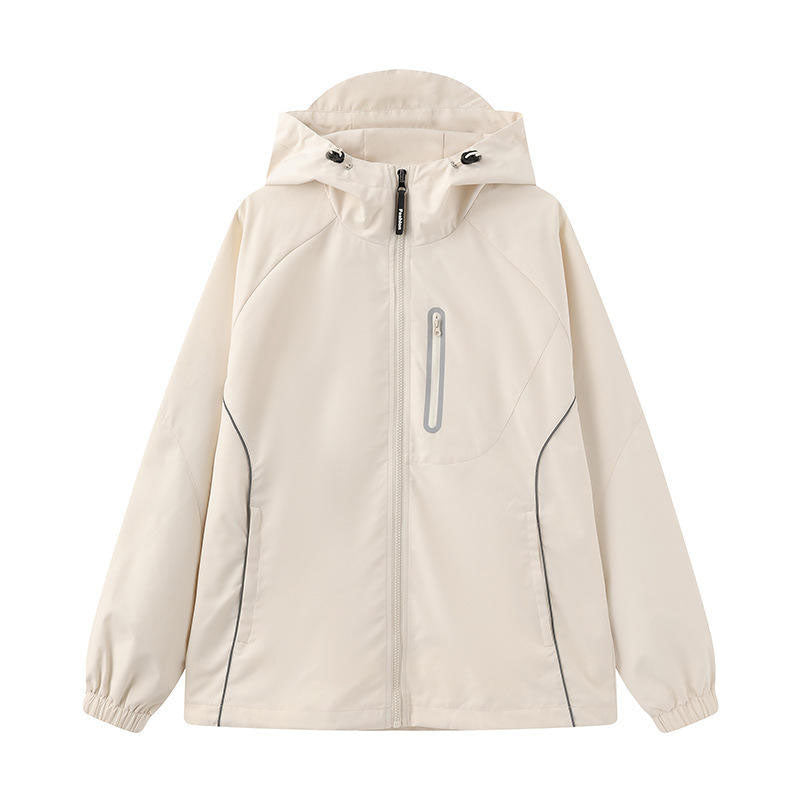 Custom Womens Reflective Running Jacket with Curved Trim and Zip Chest Pocket