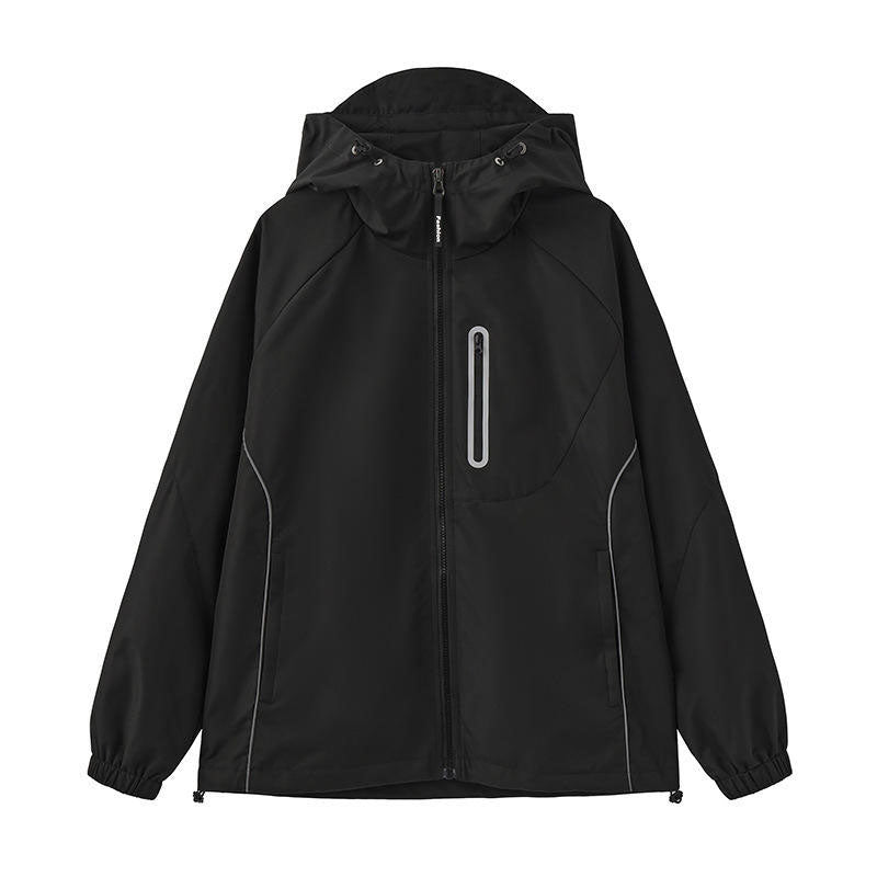 Custom Womens Reflective Running Jacket with Curved Trim and Zip Chest Pocket