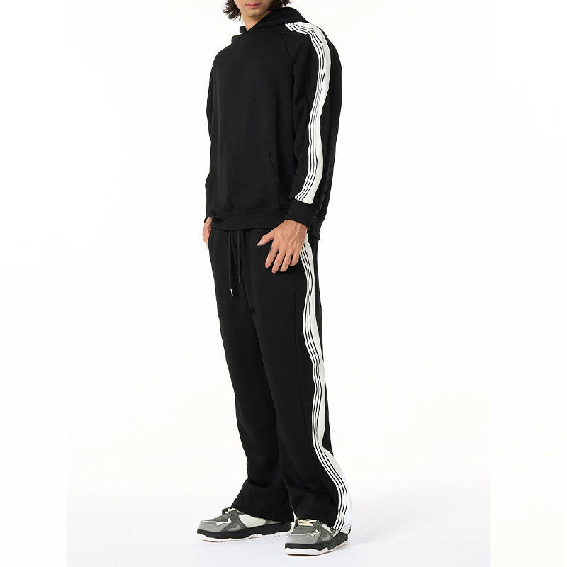 Black White Striped Track Pants – Relaxed Fit Side Stripe OEM