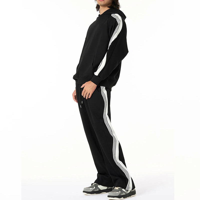 Black White Striped Track Pants – Relaxed Fit Side Stripe OEM