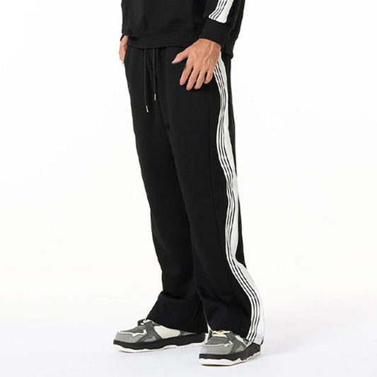 Black White Striped Track Pants – Relaxed Fit Side Stripe OEM