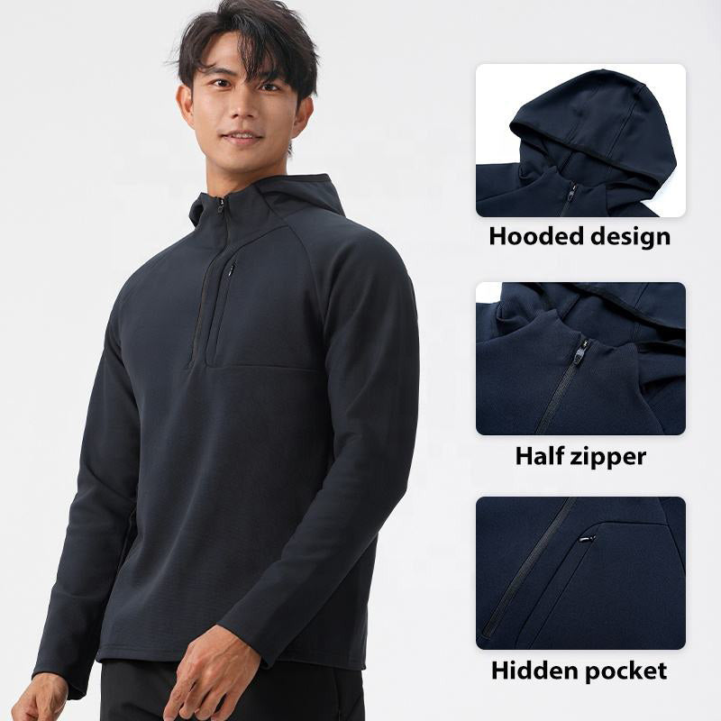 Lightweight Running Jacket for Men – Hooded Half Zip Training Layer OEM Manufacturer | Diguan