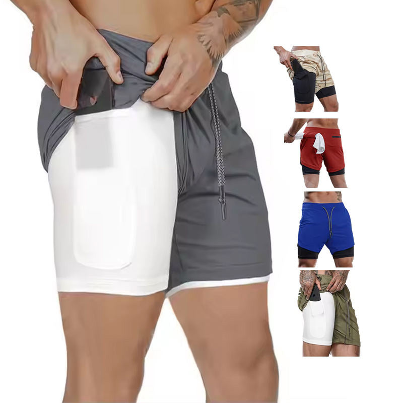 Male 2-in-1 Running Shorts with Phone Pocket | Diguan OEM