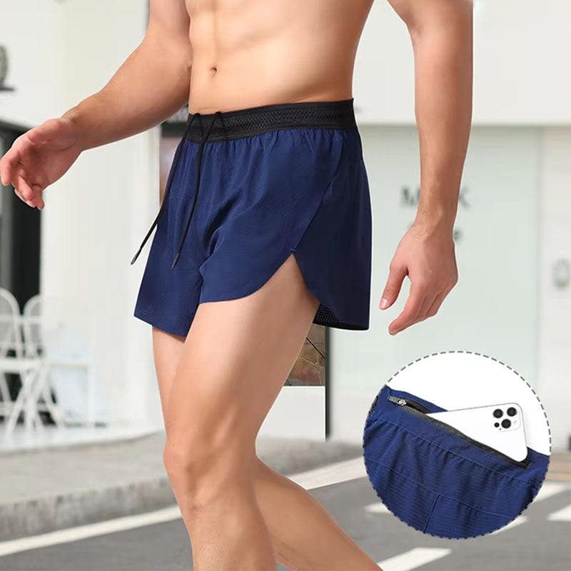 Quick-Dry Men’s Split Running Shorts with Breathable Mesh Fabric