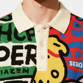 Custom Streetwear Polo Shirt Retro Graffiti On Knitted Fabric Heat Transfer Process